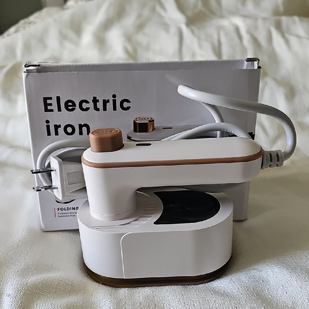 Compact White and Brown Electric Iron